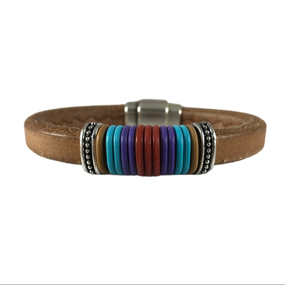 Licorice Leather Tan Rainbow Band Bracelet